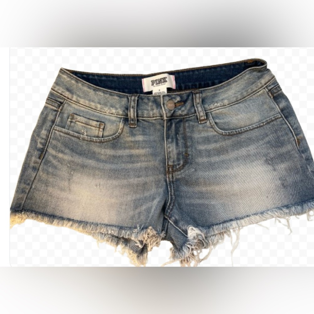 Victoria’s Secret PINK Label Denim Distressed Frayed Raw Hem 5 Pocket Shorts